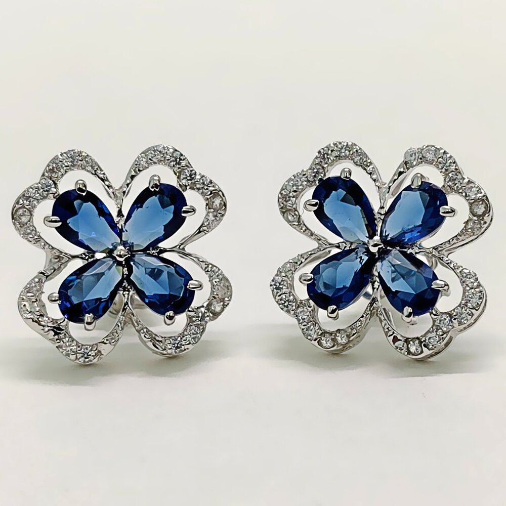 Sterling Silver Blue Sapphire Indian Handmade Earrings for Women